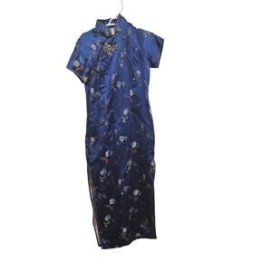 Soft Squirrel Chinese Qipao Cheongsam Dress Royal Blue Embroidered Size 38